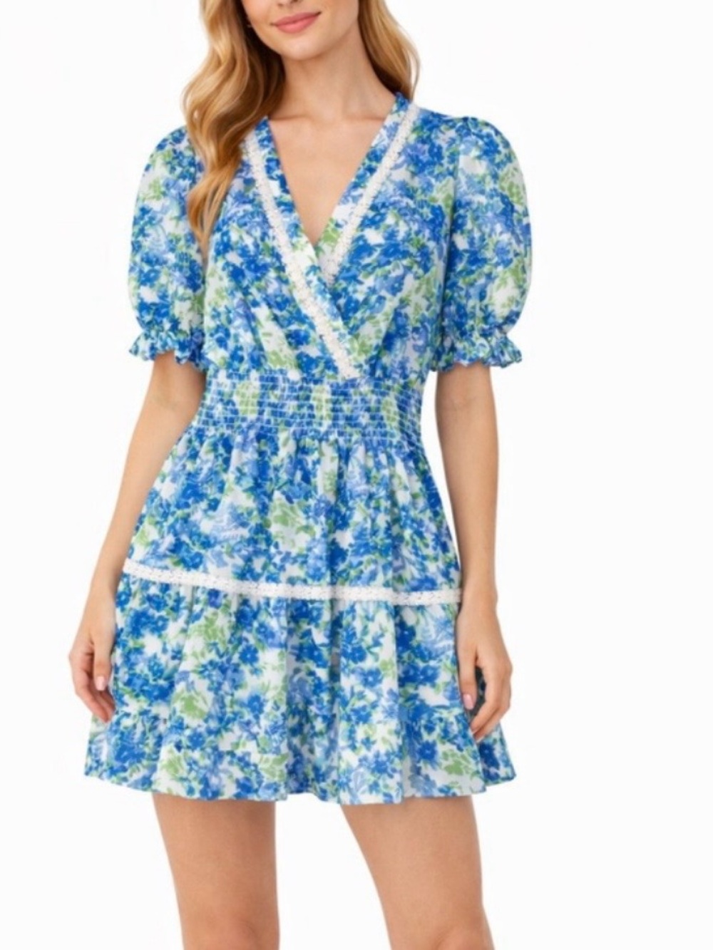 Taylor Blue & Green Floral Mini Dress